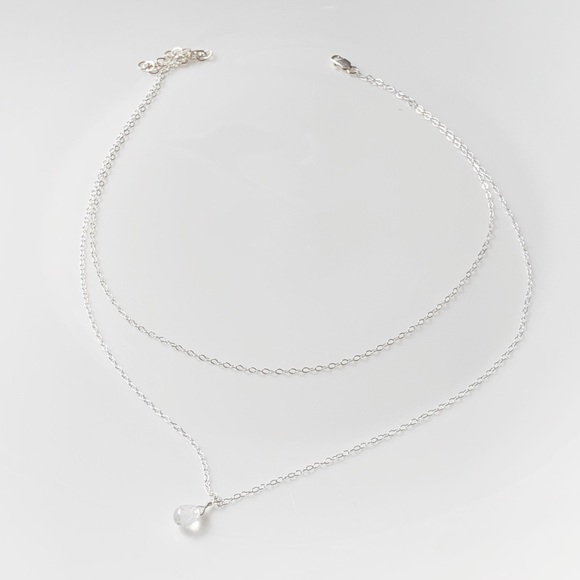 Layered Moonstone Dewdrop Necklace 925 S Silver - Picture 2 of 4